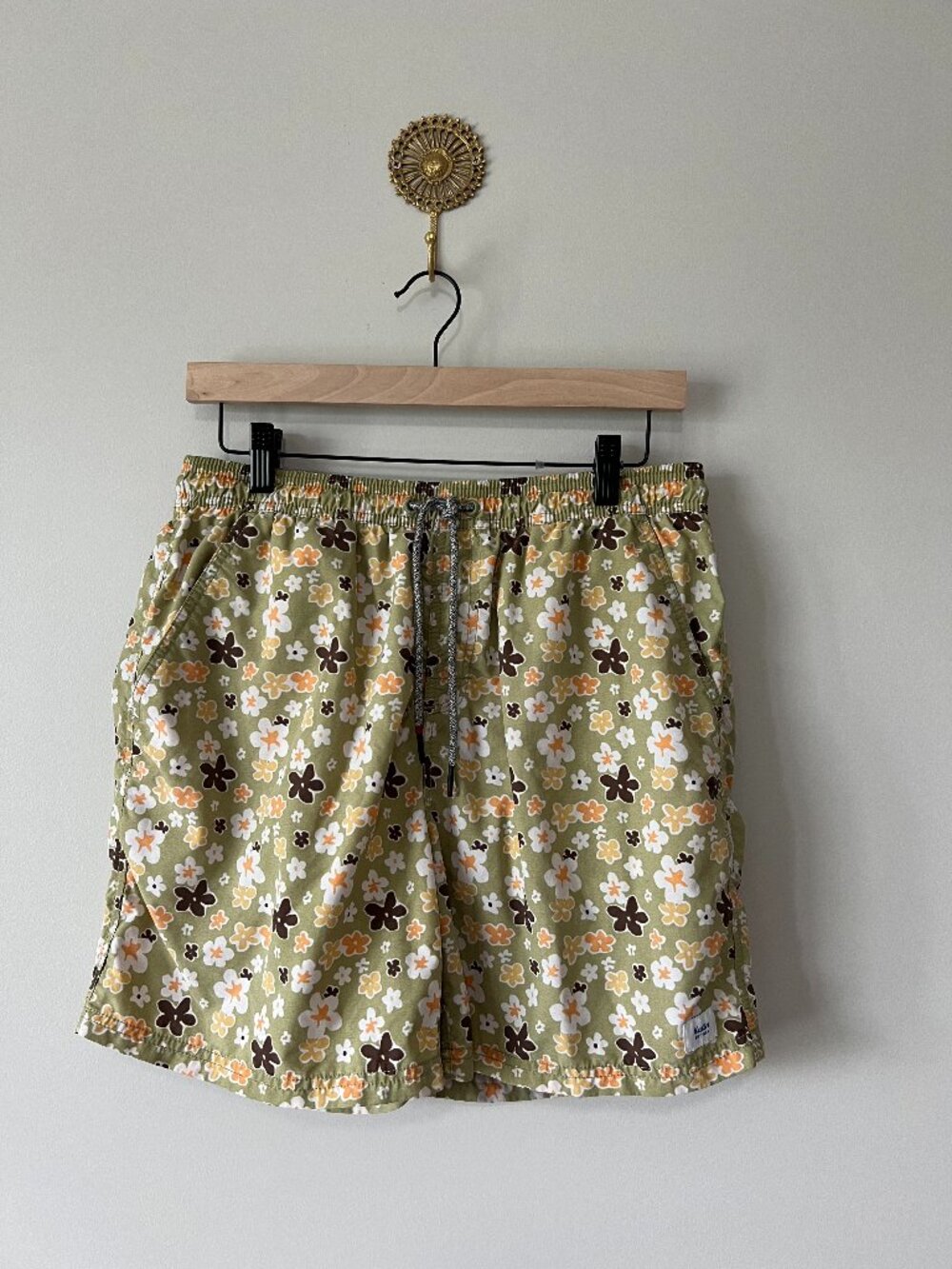 Katin Floral Swim Trunks Green Tropical Board Shorts Size M